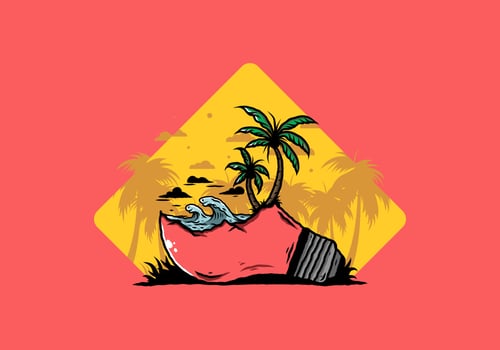 Beach landscape on bulb lamp illustration vector
