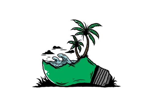 Beach landscape on bulb lamp illustration vector