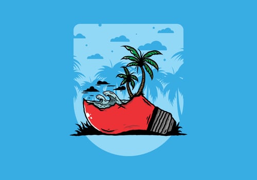 Beach landscape on bulb lamp illustration vector