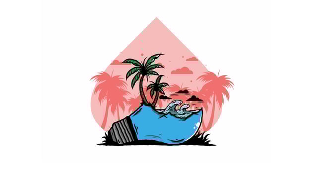 Beach landscape on bulb lamp illustration vector