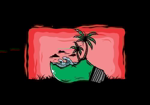 Beach landscape on bulb lamp illustration vector
