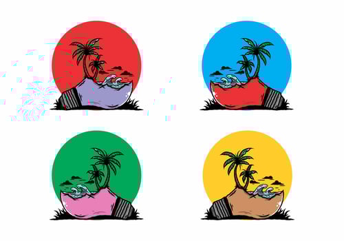 Beach landscape on bulb lamp illustration vector