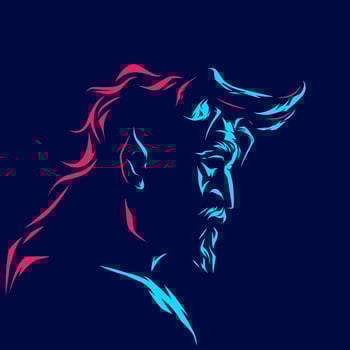Devil demon man angry face logo. Colorful design with dark background. Abstract vector illustration. Isolated background for t-shirt, poster, clothing, merch, apparel, badge design