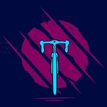 Bicycle road bike line art logo. Colorful design with dark background. Abstract vector illustration. Isolated navy background for t-shirt, poster, clothing, merch, apparel.