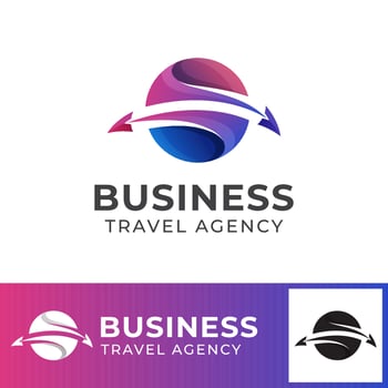 travel agency business logo. abstract around the world with plane vector icon