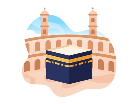 Kaaba Mecca and Al-Haram Mosque at Saudi Arabia Landmark Vector Illustration. Masjid Nabawi at Madina Saudi Arabia. Can be Used for greeting card, infographic, banner, poster, web, etc