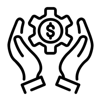 Cog and dollar, linear icon of financial management vector