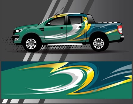 Car wrap design vector  truck and cargo van decal. Graphic abstract stripe racing background designs for vehicle  rally  race  adventure and car racing livery
