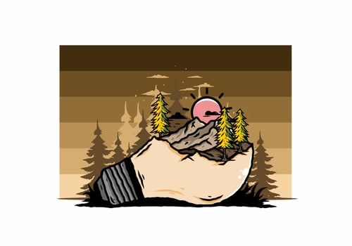 Mountain landscape on bulb lamp illustration vector