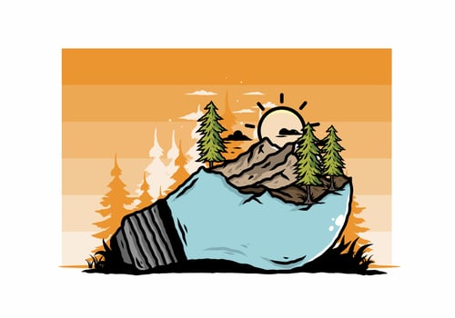 Mountain landscape on bulb lamp illustration vector