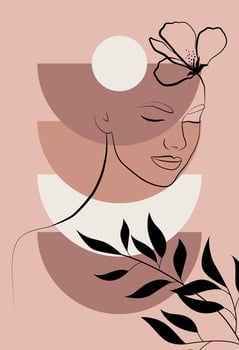 Abstract female face in one line. vector