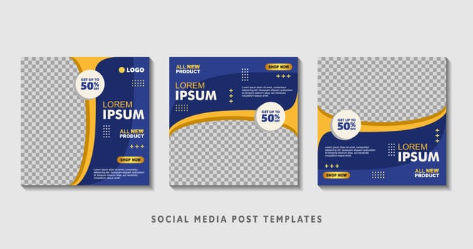 Set of editable square banner templates with photo collage. Suitable for Social Media Post and Online Advertising, Event, and etc. Vector Illustration.