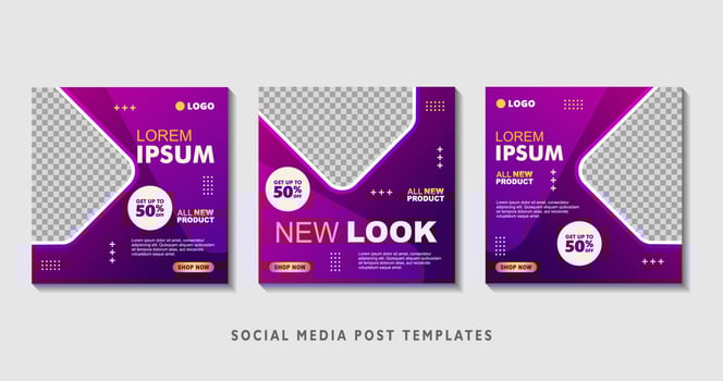 Set of editable square banner templates with photo collage. Suitable for Social Media Post and Online Advertising, Event, and etc. Vector Illustration.