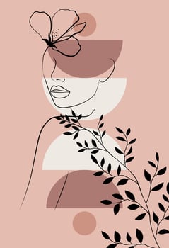 Abstract female face in one line. vector