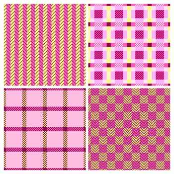 Set of classic seamless patterns with tartan plaid and chevron checks designs. Perfect for clothing, textile, notebook covers. vector