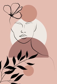 Abstract female face in one line. vector