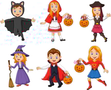 Group of cartoon kids wearing different costumes vector