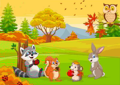 Cartoon wild animals in the autumn forest vector