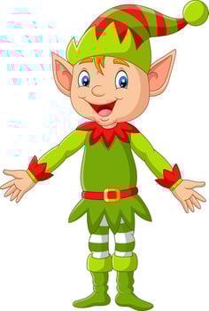 Cartoon happy christmas elf presenting vector