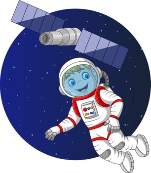 Cartoon boy astronaut flying in space vector
