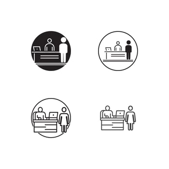 Registration desk vector , Customer service desk icon , Ticket  counter desk simple  illustration design