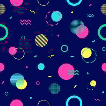 Geometric background in 80s-90s style. Memphis pattern of geometric shapes circle. Vector illustration.