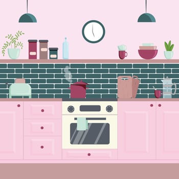 kitchen interior, flat vector illustration