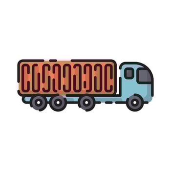 Cute Blue Long Truck Car Flat Design Cartoon for Shirt, Poster, Gift Card, Cover, Logo, Sticker and Icon. vector