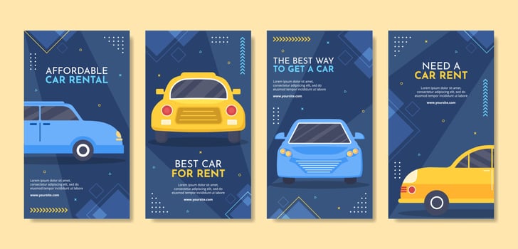 Car Rental Social Media Stories Template Flat Cartoon Background Vector Illustration