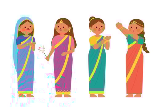 Female characters in beautiful traditional Indian costumes. flat design style vector illustration.