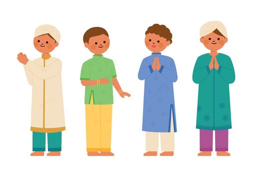 Cute male characters in traditional Indian costumes. flat design style vector illustration.