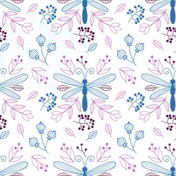Dragonfly and flowers. Seamless pattern for sewing women clothing. Printing on fabric and packaging. vector