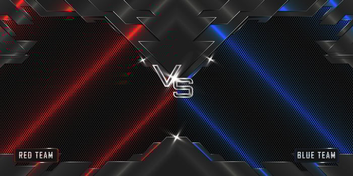 Versus battle fighting realistic 3d banner with red and blue neon light vector