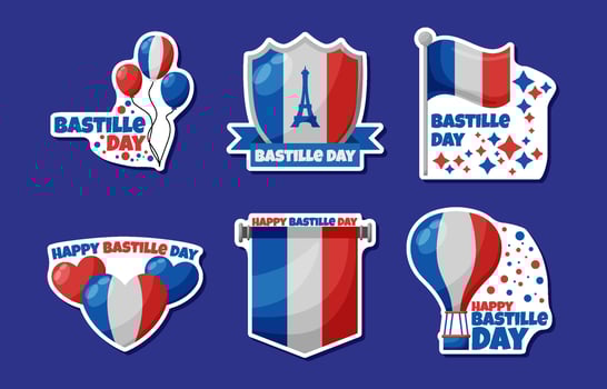 Set of Bastille Day Sticker Pack vector