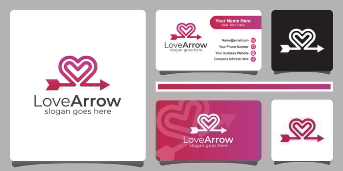 Vector line art arrow with heart logo symbol for Valentines Day, love decoration, wedding and print