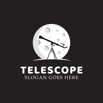 Astronomy telescope with planet or moon logo illustration vector template