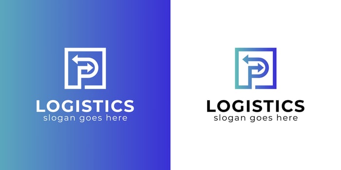 simple logo design of Letter P with arrow logo for your business. fast delivery logo. transport logistic logo template vector