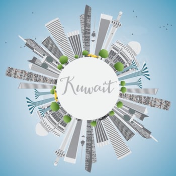 Kuwait City Skyline with Gray Buildings and Blue Sky. vector
