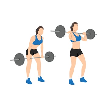 Woman doing Barbell cleans,Clean and jerk  exercise. Flat vector illustration isolated on white background