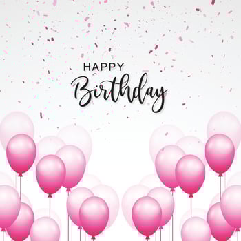 Beautiful birthday party with pink flying balloons on confetti background vector