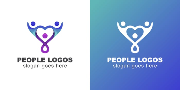 colorful people care or happy humanity  with love shape design concept, People family together human unity logo template vector