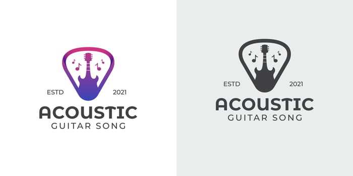 Simple and silhouette acoustic guitar and pick, music shop, concert logo vector