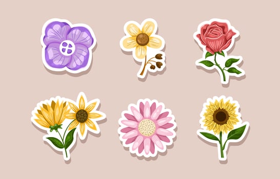 Fall Flower Sticker Set with Flat Design vector