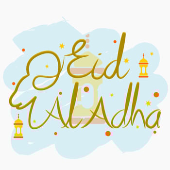 Editable Eid Al-Adha Hand Lettering with Head of Goat and Lanterns Vector Illustration for Artwork Elements of Islamic Holy Festival Design Concept