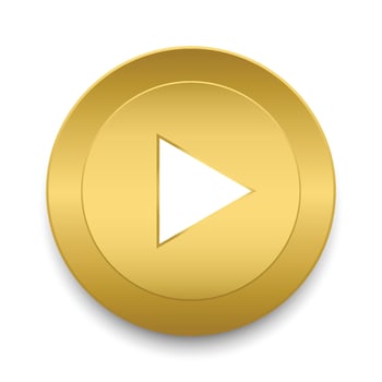 Gold play button icon, symbol with circle, Play icons isolated. Vector illustration.