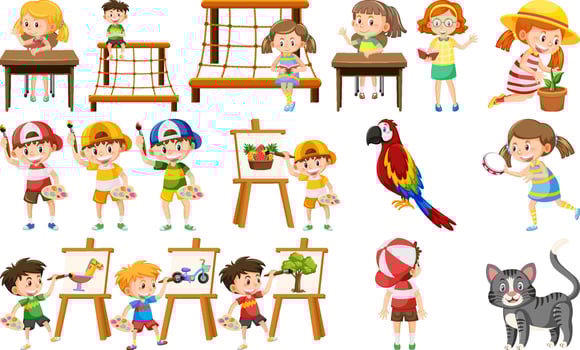 Set of cute kids and objects vector