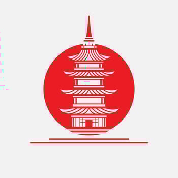 Japanese pagoda vector silhouette line pop art potrait logo colorful design. Abstract vector illustration. Isolated black background for t-shirt, poster, clothing.