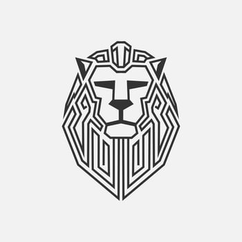 Lion minimalist logo. Simple line art vector design. Isolated with soft background.