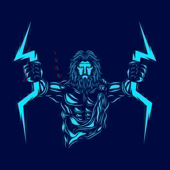 Zeus the mythology logo line pop art portrait god colorful design with dark background. Abstract vector illustration.