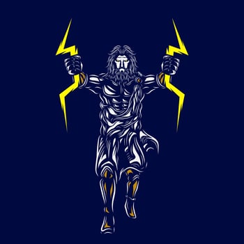 Zeus the mythology logo line pop art portrait god colorful design with dark background. Abstract vector illustration.